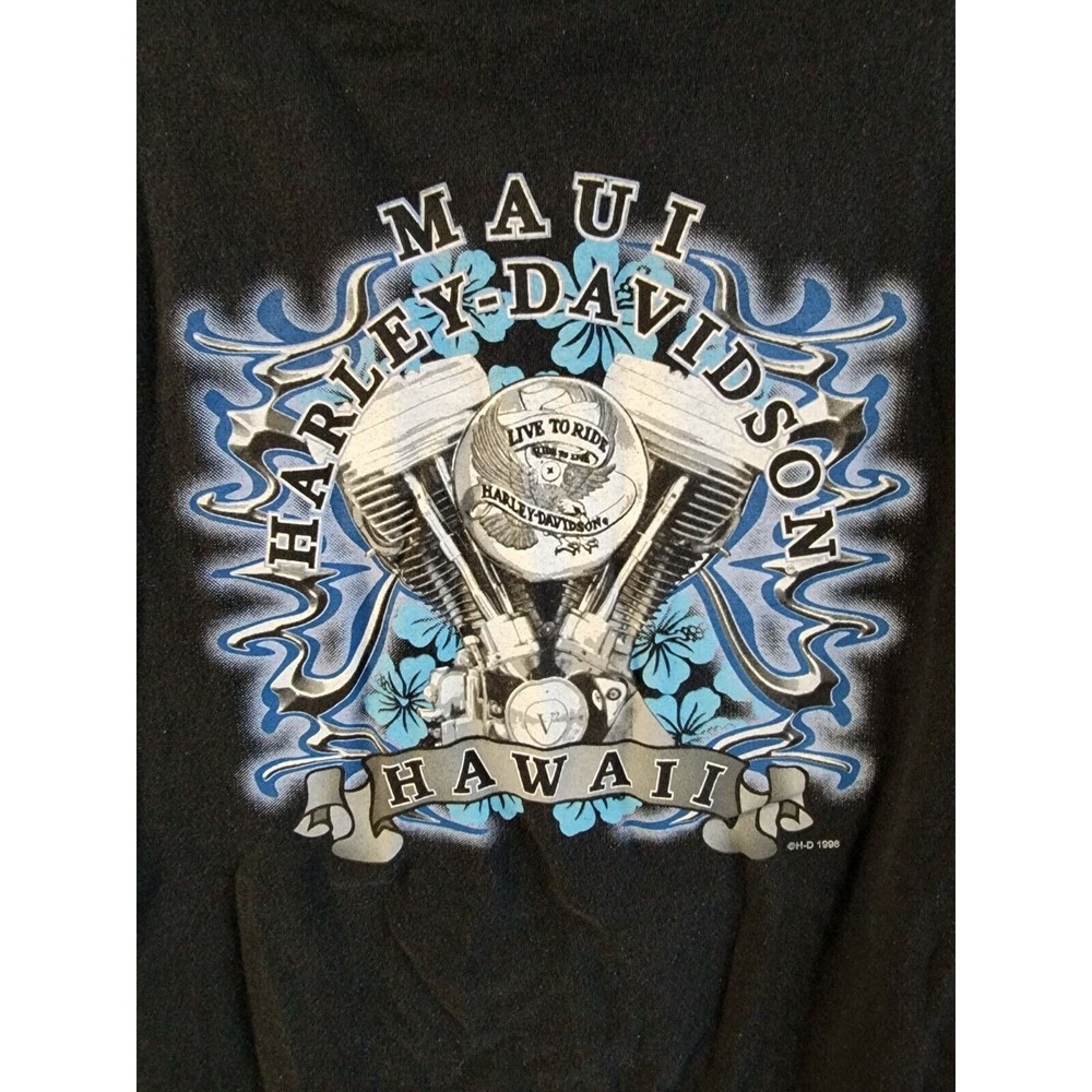 1998 HARLEY DAVIDSON Men's Maui Hawaii Black T-Shirt Size XL Made in USA‎